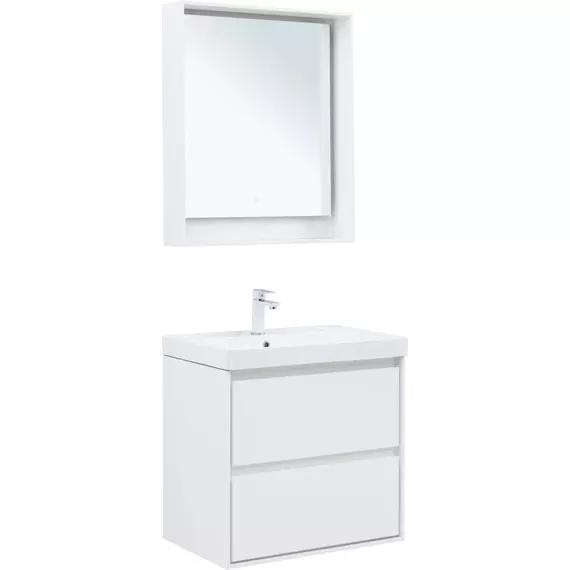 Тумба подвесная с раковиной Aquanet Милан 70 см 00336368 (раковина Aquanet Flash 70 см) белый глянец - фото 4