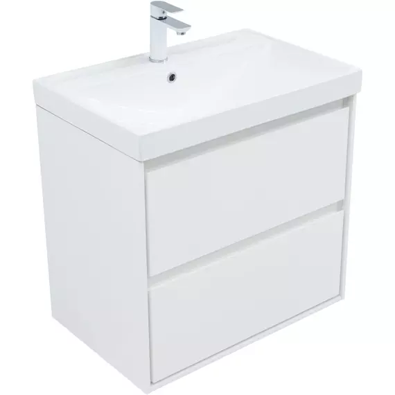 Тумба подвесная с раковиной Aquanet Милан 70 см 00336368 (раковина Aquanet Flash 70 см) белый глянец - фото 