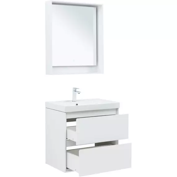 Тумба подвесная с раковиной Aquanet Милан 70 см 00336368 (раковина Aquanet Flash 70 см) белый глянец - фото 5