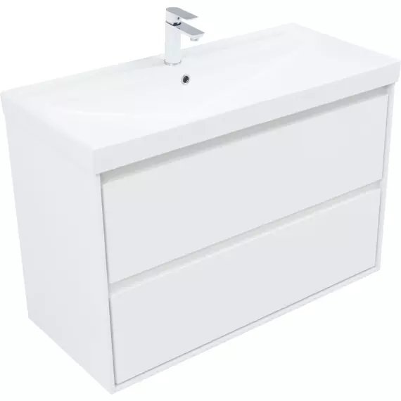 Тумба подвесная с раковиной Aquanet Милан 100 см 00336370, белый глянец - фото 