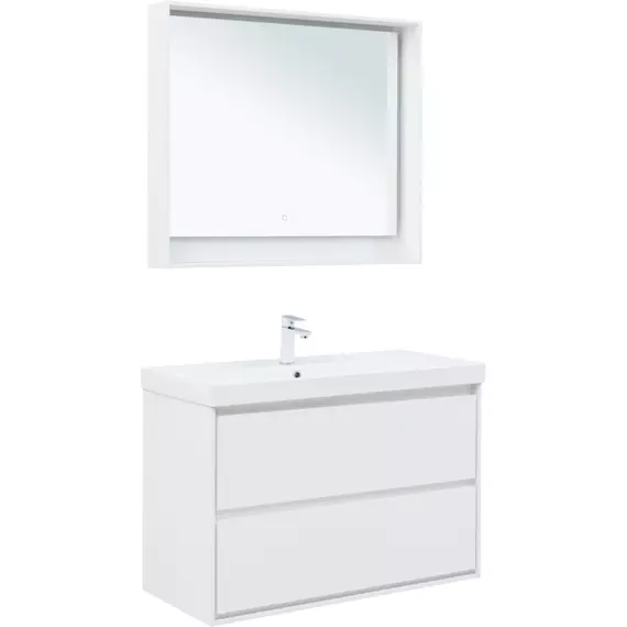 Тумба подвесная с раковиной Aquanet Милан 100 см 00336370, белый глянец - фото 4