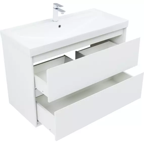 Тумба подвесная с раковиной Aquanet Милан 100 см 00336370, белый глянец - фото 3