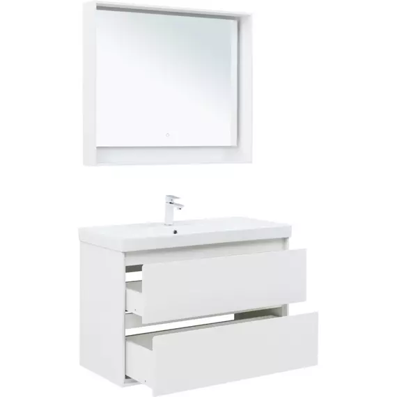 Тумба подвесная с раковиной Aquanet Милан 100 см 00336370, белый глянец - фото 5