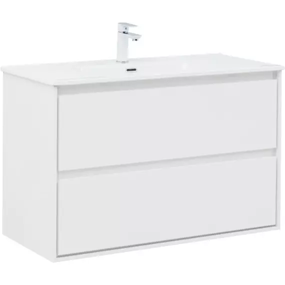 Тумба подвесная с раковиной Aquanet Милан 100 см 00336370, белый глянец - фото 