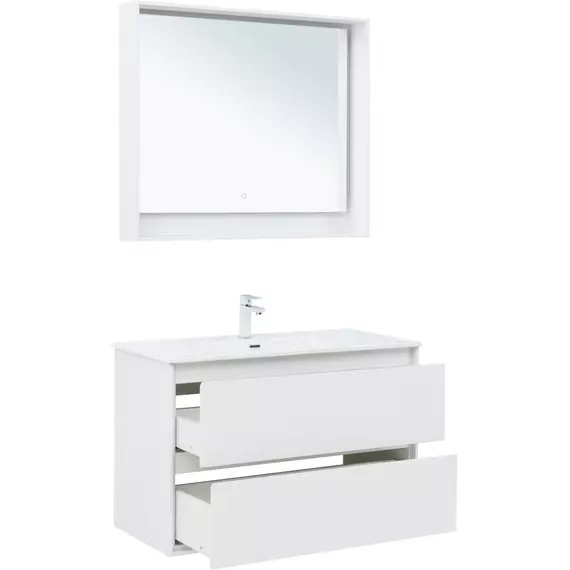 Тумба подвесная с раковиной Aquanet Милан 100 см 00336370, белый глянец - фото 5