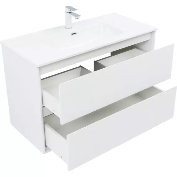 Тумба подвесная с раковиной Aquanet Милан 100 см 00336370, белый глянец - фото 4