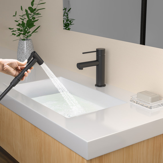 Смеситель для раковины с лейкой для биде Timo Saona 2360/03G, чёрный матовый - фото 2