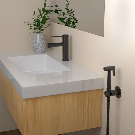 Смеситель для раковины с лейкой для биде Timo Saona 2360/03G, чёрный матовый - фото 3