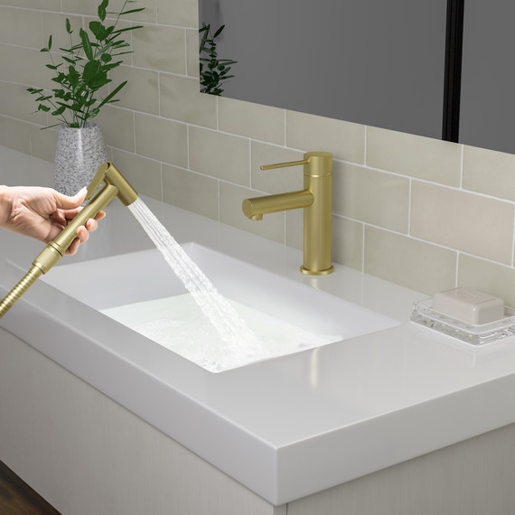 Смеситель для раковины с лейкой для биде Timo Saona 2360/17G, золото матовое - фото 2