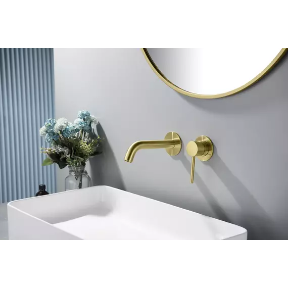 Смеситель для раковины настенный Timo Saona 2372/17SM (со скрытой частью) золото матовое - фото 2