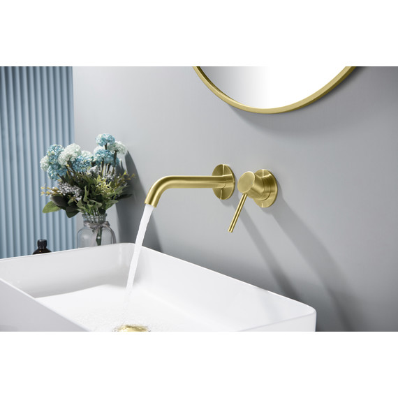 Смеситель для раковины настенный Timo Saona 2372/17SM (со скрытой частью) золото матовое - фото 3