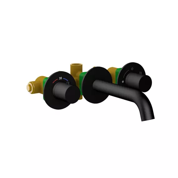 Смеситель для раковины настенный с термостатом Timo Saona 2381/03SM (со скрытой частью) чёрный матовый - фото 