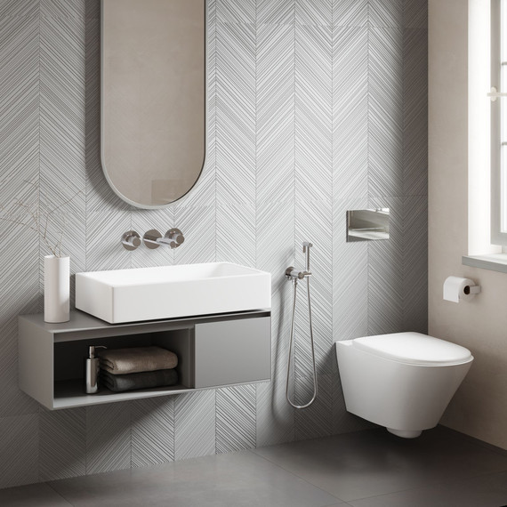 Смеситель для раковины настенный с термостатом и с гигиеническим душем Timo Saona 2383/00SM (со скрытой частью) - фото 4