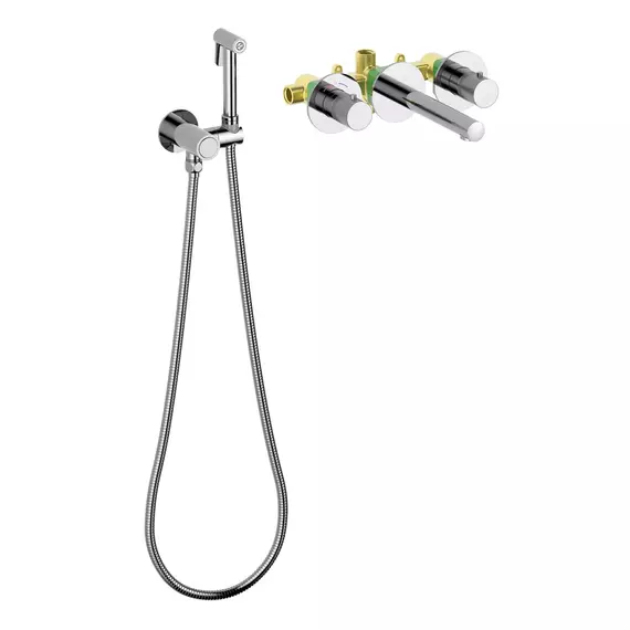 Смеситель для раковины настенный с термостатом и с гигиеническим душем Timo Saona 2383/00SM (со скрытой частью) - фото 2