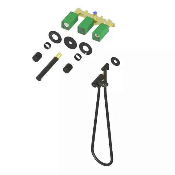 Смеситель для раковины настенный с термостатом и с гигиеническим душем Timo Saona 2383/03SM (со скрытой частью) чёрный матовый - фото 5