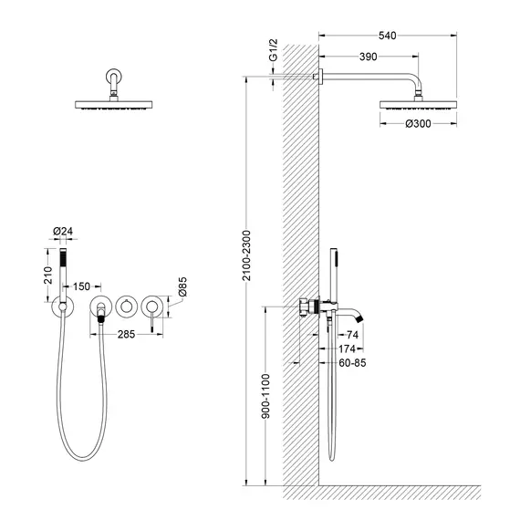 Душевая система для ванны Timo Saona SX-2348/18SM (со скрытой частью) чёрное золото - фото 2