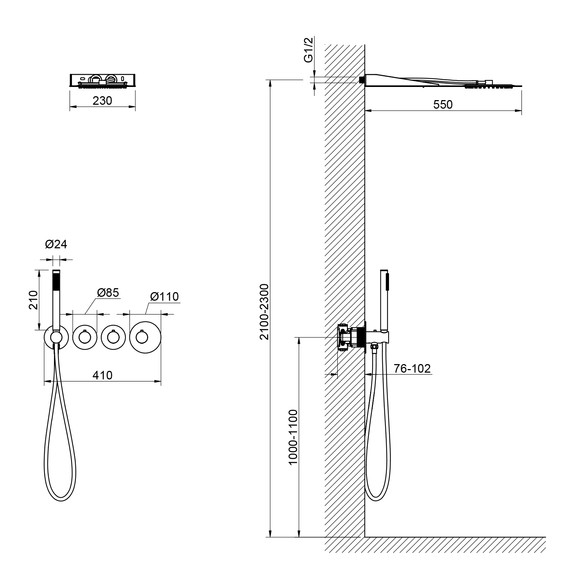 Душевая система для душа с термостатом Timo Saona SX-2350/03SM (со скрытой частью) чёрный матовый - фото 6