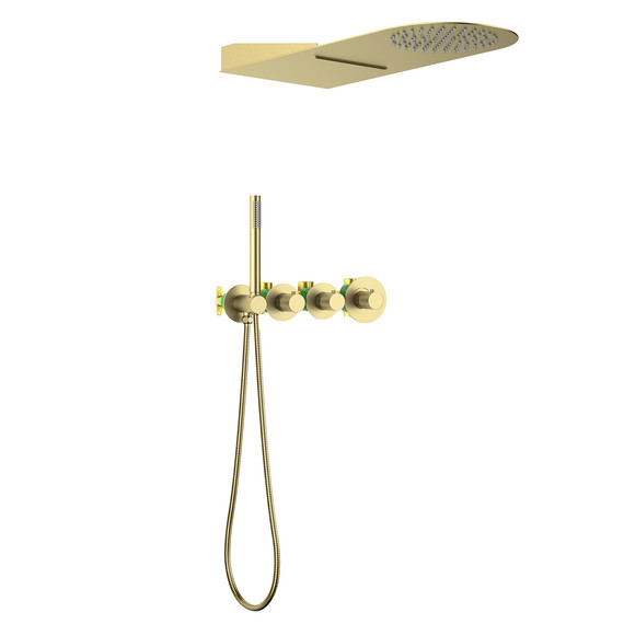 Душевая система для душа с термостатом Timo Saona SX-2350/17SM (со скрытой частью) золото матовое - фото 