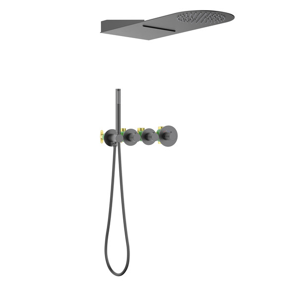 Душевая система для душа с термостатом Timo Saona SX-2350/18SM (со скрытой частью) чёрное золото - фото 