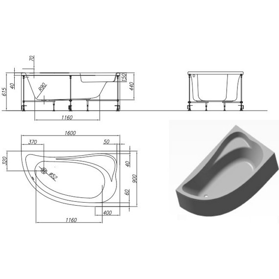 Ванна акриловая Kolpa-San Calando 160x90 см L, Размер - мм: 1600х900 - фото, картинка 4 Ванна акриловая Kolpa-San Calando 160x90 см L, Размер - мм: 1600х900 - фото 4