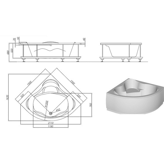Ванна акриловая Kolpa-San Loco 150x150 см - фото 5