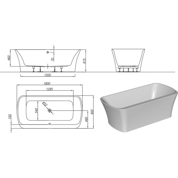 Ванна отдельностоящая Kolpa-San Marilyn FS 180x90 см, белый/черный - фото 3