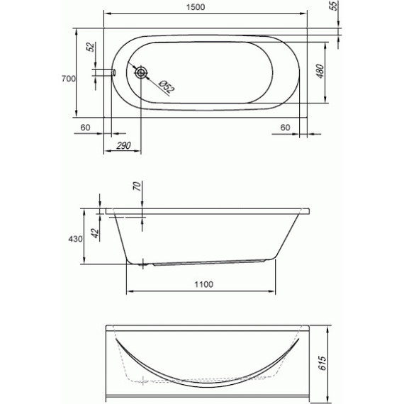 Ванна акриловая Kolpa-San Tamia 150x70 см, Размер - мм: 1500х700 - фото 6
