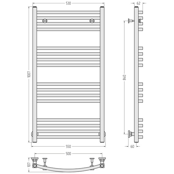Полотенцесушитель водяной Сунержа Аркус П16 500x1000 мм 30-0251-1050, белый матовый - фото 3