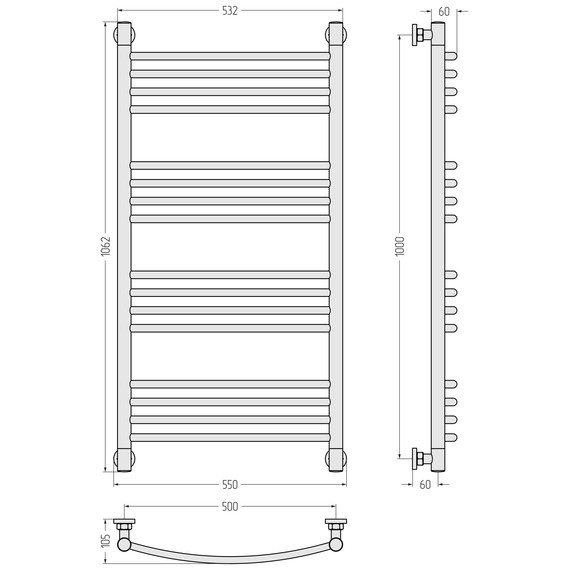 Полотенцесушитель водяной Сунержа Богема+ П16 500x1060 мм (выгнутая перемычка) 020-0221-1050, шампань - фото 3