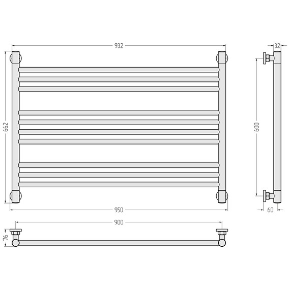 Полотенцесушитель водяной Сунержа Богема L П10 900x660 мм 30-0202-6090, белый матовый - фото 3