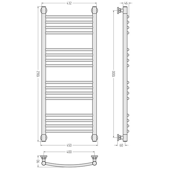 Полотенцесушитель водяной Сунержа Богема+ П16 400x1060 мм (выгнутая перемычка) 051-0221-1040, состаренная латунь - фото 3