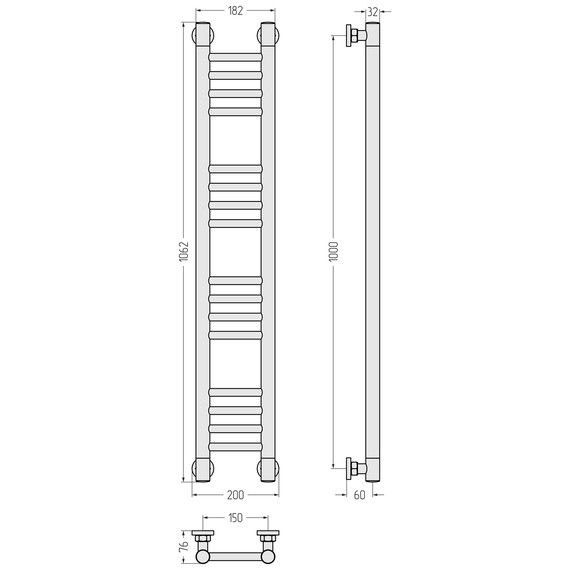 Полотенцесушитель водяной Сунержа Богема+ П16 150x1060 мм (прямая перемычка) 022-0220-1015, шампань матовый - фото 3
