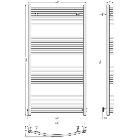 Полотенцесушитель водяной Сунержа Аркус П20 600x1200 мм 00-0251-1260, хром - фото 3