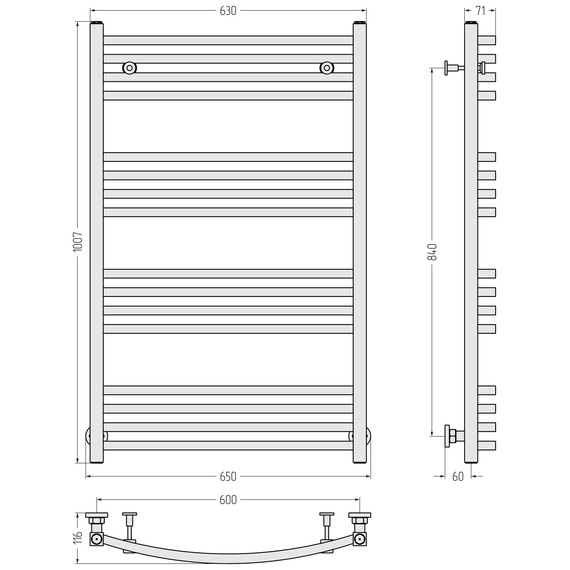 Полотенцесушитель водяной Сунержа Аркус П16 600x1000 мм 31-0251-1060, чёрный матовый - фото 3