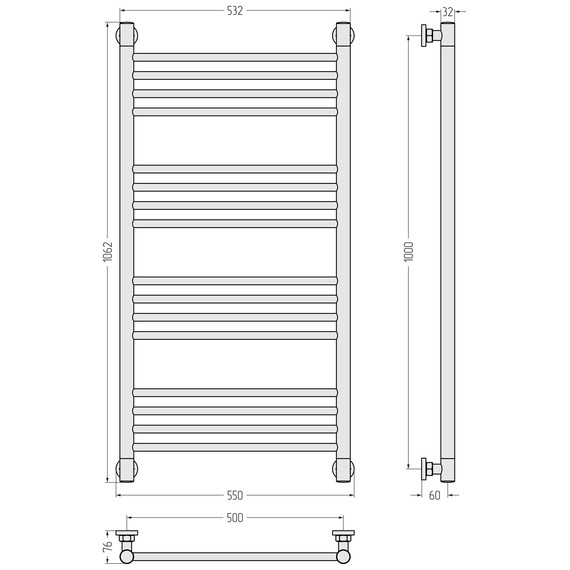 Полотенцесушитель водяной Сунержа Богема+ П16 500x1060 мм (прямая перемычка) 05-0220-1050, состаренная бронза - фото 3