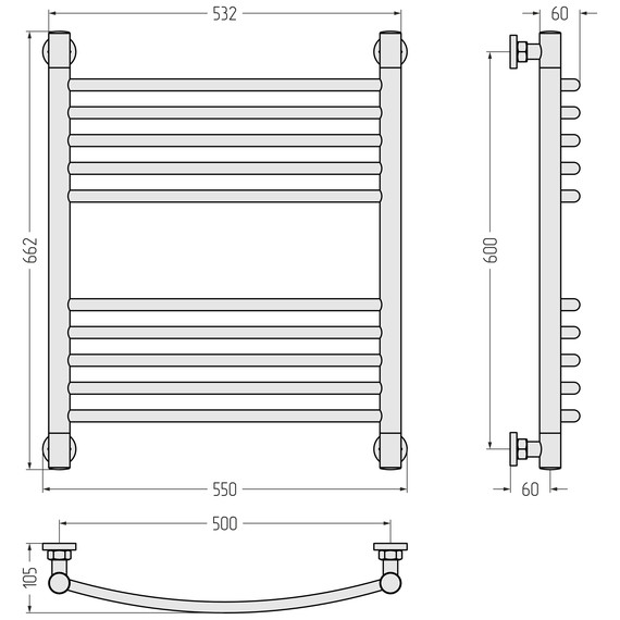Полотенцесушитель водяной Сунержа Богема+ П10 500x660 мм (выгнутая перемычка) 32-0221-6050, золотой шёлк - фото 3