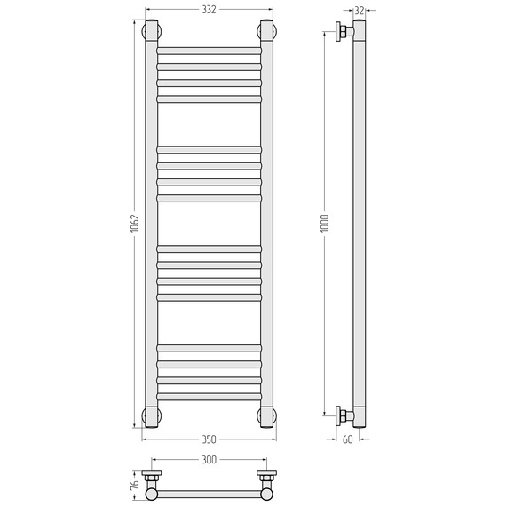 Полотенцесушитель водяной Сунержа Богема+ П16 300x1060 мм (прямая перемычка) 032-0220-1030, золото матовое - фото 3