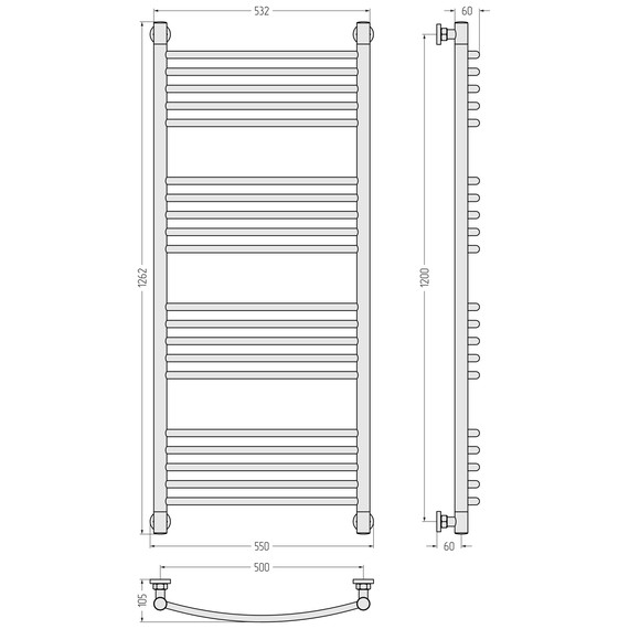 Полотенцесушитель водяной Сунержа Богема+ П20 500x1260 мм (выгнутая перемычка) 30-0221-1250, белый матовый - фото 3
