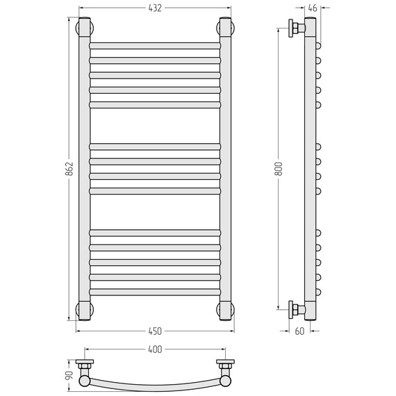 Полотенцесушитель водяной Сунержа Богема+ П14 400x860 мм (выгнутая перемычка) 15-0221-8040, тёмный титан муар - фото 3