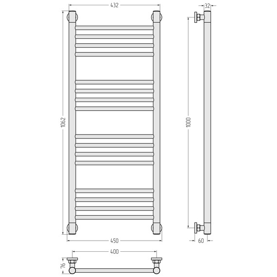 Полотенцесушитель водяной Сунержа Богема+ П16 400x1060 мм (прямая перемычка) 15-0220-1040, тёмный титан муар - фото 3