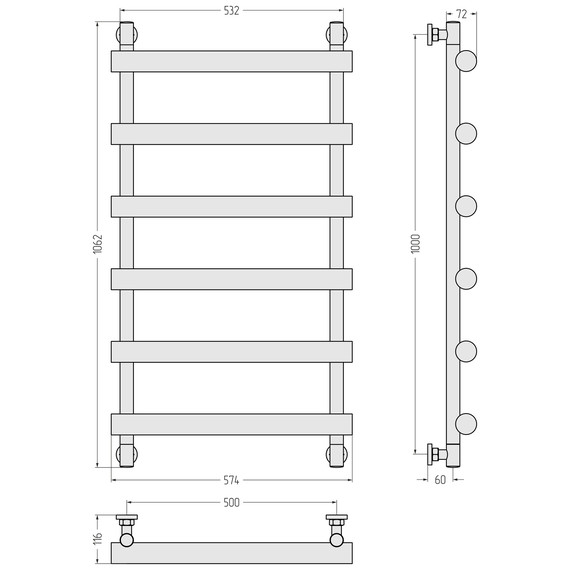 Полотенцесушитель водяной Сунержа Атлант П6 500x1060 мм 00-0226-1050, хром - фото 3