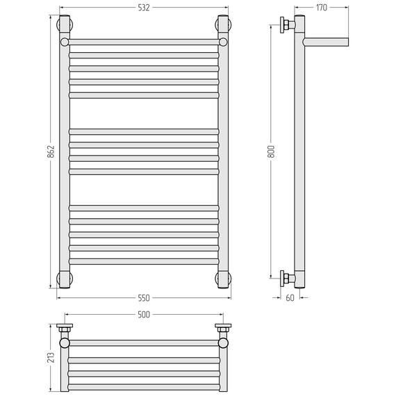 Полотенцесушитель водяной Сунержа Богема+ с полкой П14 500x860 мм 071-0223-8050, сатин - фото 3