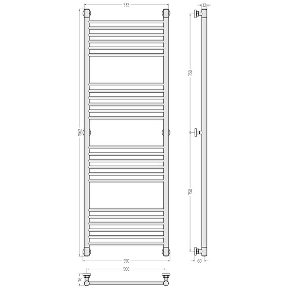 Полотенцесушитель водяной Сунержа Богема+ П24 500x1560 мм (прямая перемычка) 15-0220-1550, тёмный титан муар - фото 3