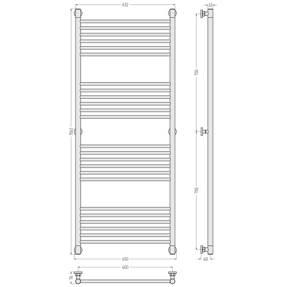 Полотенцесушитель водяной Сунержа Богема+ П24 600x1560 мм (прямая перемычка) 051-0220-1560, состаренная латунь - фото 3