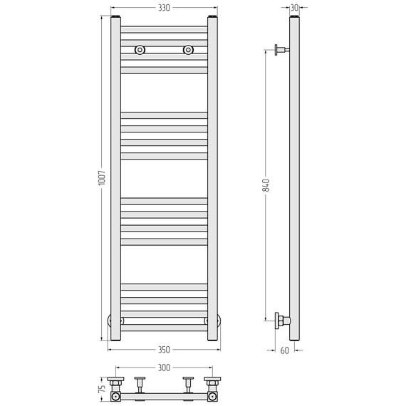 Полотенцесушитель водяной Сунержа Модус П16 300x1000 мм 020-0250-1030, шампань - фото 4