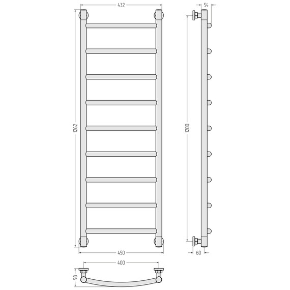 Полотенцесушитель водяной Сунержа Галант+ П9 400x1260 мм 31-0200-1240, чёрный матовый - фото 3