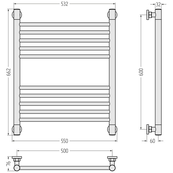 Полотенцесушитель водяной Сунержа Богема+ П10 500x660 мм (прямая перемычка) 31-0220-6050, чёрный матовый - фото 3
