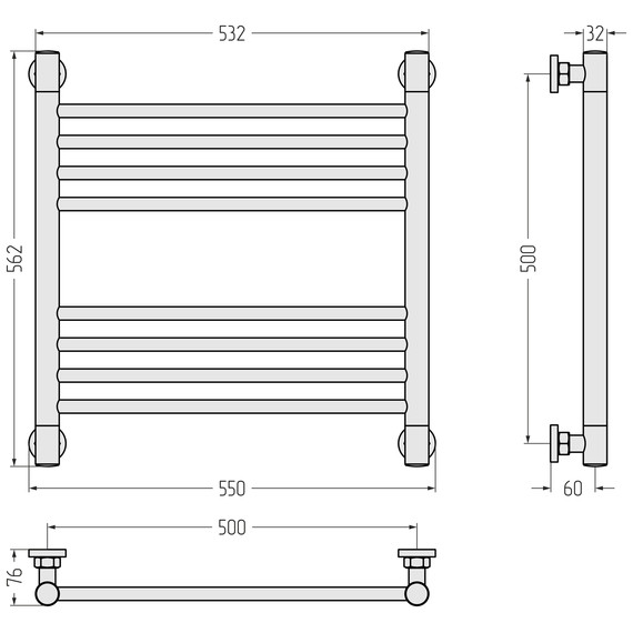 Полотенцесушитель водяной Сунержа Богема+ П8 500x560 мм (прямая перемычка) 31-0220-5050, чёрный матовый - фото 3