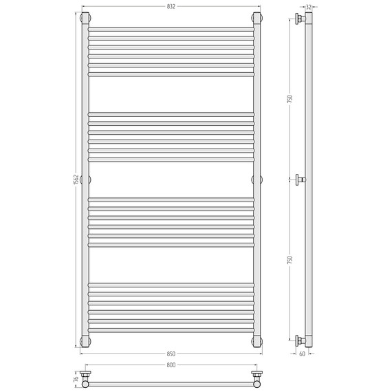 Полотенцесушитель водяной Сунержа Богема+ П24 800x1560 мм (прямая перемычка) 31-0220-1580, чёрный матовый - фото 3