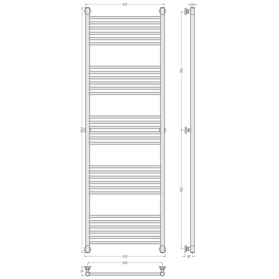 Полотенцесушитель водяной Сунержа Богема+ П30 600x1960 мм (прямая перемычка) 31-0220-1960, чёрный матовый - фото 3